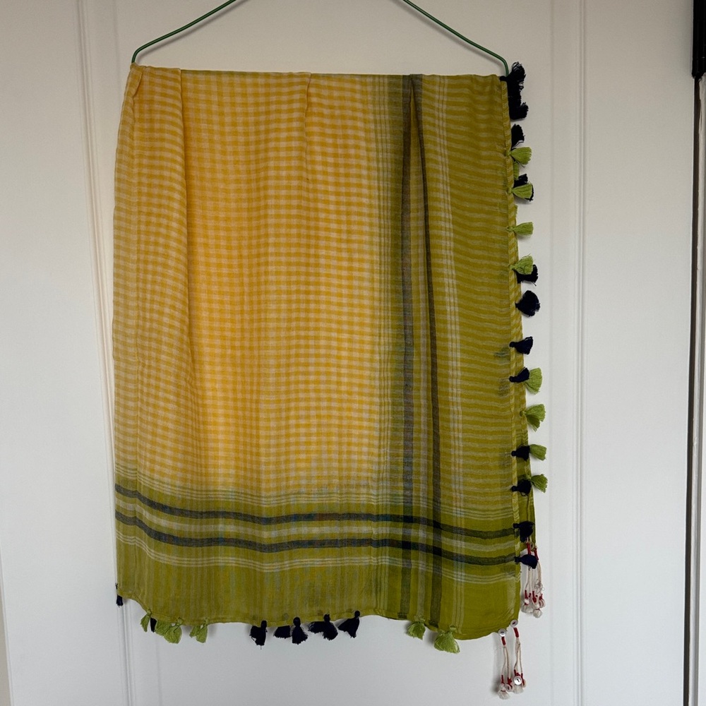 Plaid Yellow and Green Scarf with Tassels